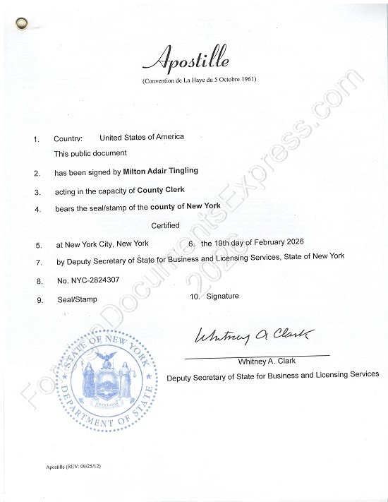 New York Hague apostille 2026 Hague apostille from New York